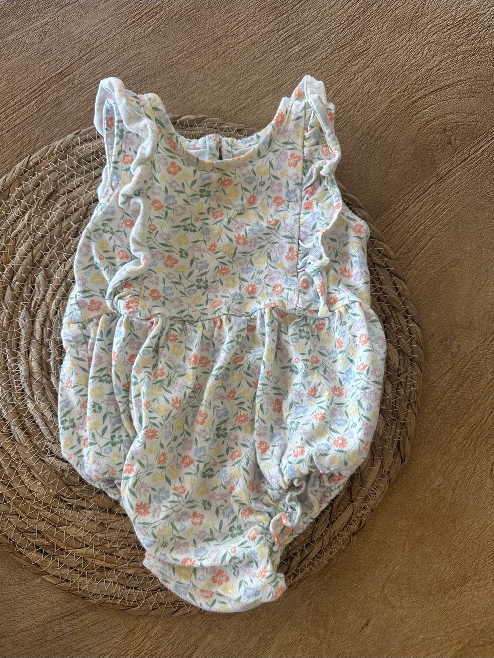 GAP Floral Ruffle Baby One-Piece - White with Pink & Green Floral Print
